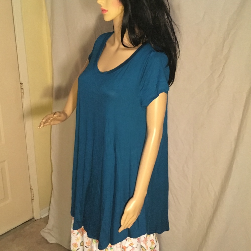 Isaac Leiv Flowy Short Sleeve Tunic Teal  wmn 2XL - Picture 3 of 4
